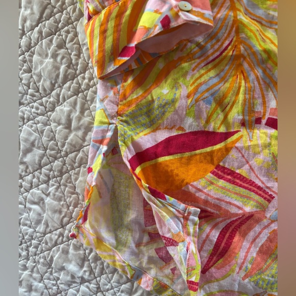 C&C California Tunic Top Tropical Floral Linen/Rayon Button Up Sz XL Beach Vacay - Picture 6 of 15